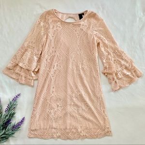 Peach Lace Bell Sleeve Dress
